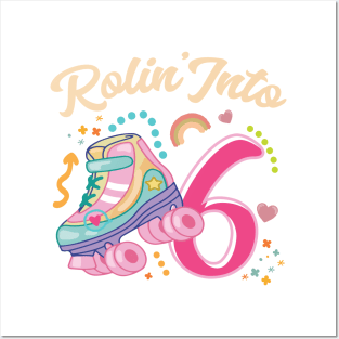 Roller Skate Groovy 6th Birthday Girls B-day Gift For Kids Girls toddlers Posters and Art